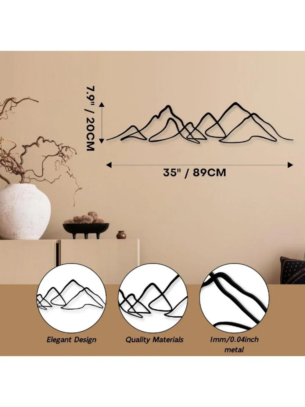 Horizontal Mountain Metal Wall Art - Modern Nature Decor for Home & Office